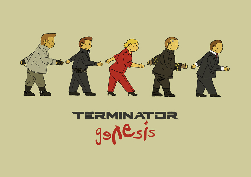 A namesake illustration based on a crossover between the movie Terminator Genesis, and the band Genesis.