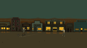 An animated gif of a wild west town, the lights in all of the buildings flicker on and off in some rhythmical sequence.
