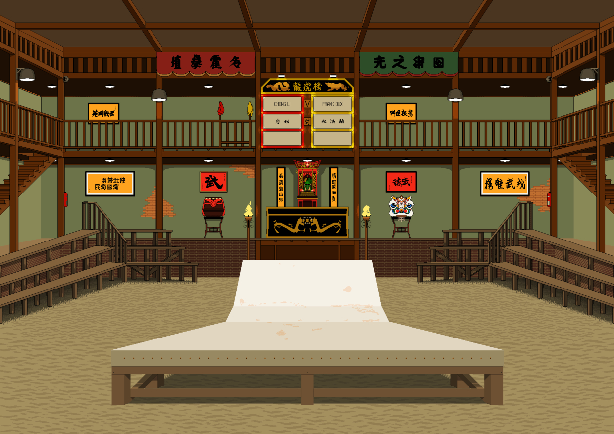 A pixel art illustration of the Bloodsport arena.