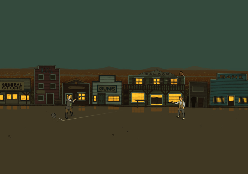 An illustration based on the movie For a Few Dollars More.