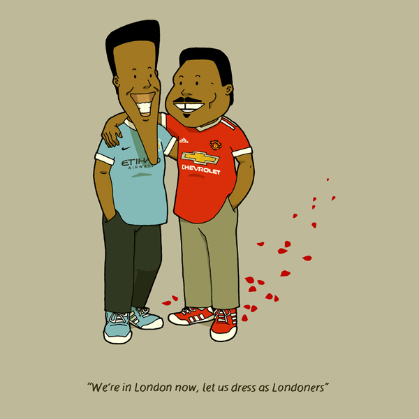 An illustration based on the movie Coming to America, highlighting a common misconception amongst football fans.