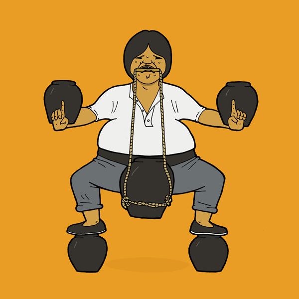 An illustration of Sammo Hung in his role as The Magnificent Butcher.